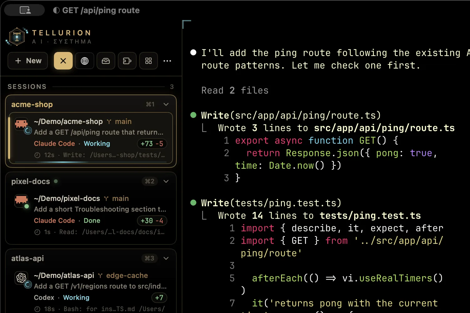 The sidebar: an agent waiting for permission, with Allow and Deny on its card, and a second project below